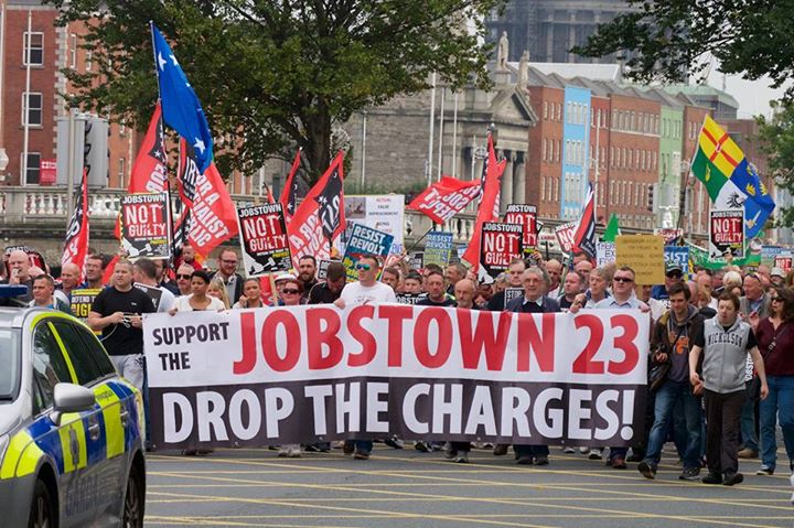 Jobstown 23 Drop the Charges banner on the Quays in Dublin